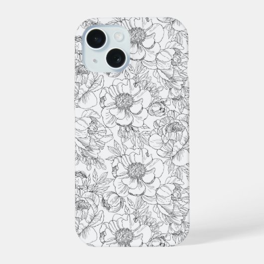  pioen bloemmotief iPhone 15 case (Achterkant)