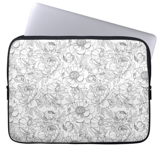 pioen bloemmotief laptop sleeve (Voorkant)