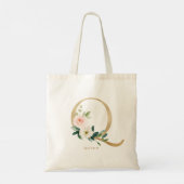 Pioen Bloemrijke Letter Q Gouden Monogram Bruidsme Tote Bag (Achterkant)