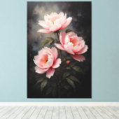 Pioen Bloemschilderij Canvas Afdruk (Insitu (Houten vloer))