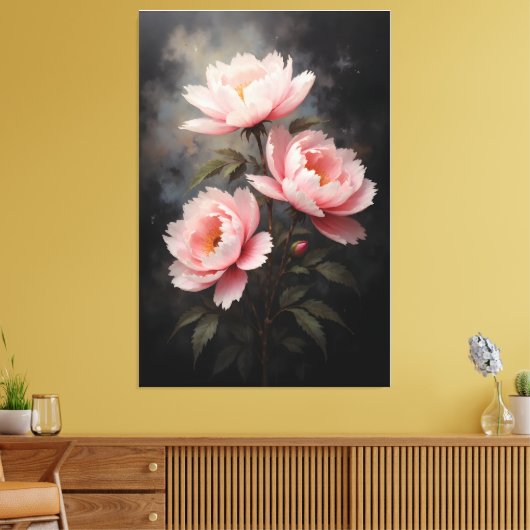 Pioen Bloemschilderij Canvas Afdruk (Insitu (Woonkamer))