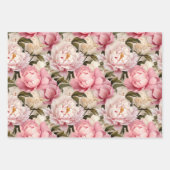Pioen bloesems groot roze wit herhalen patroon inpakpapier vel (Voorkant 3)