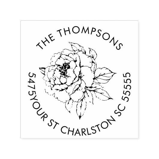 Pioen Bloom Line Art Adres Zelfinktende Stempel (Design)