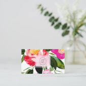 Pioen Bloom Waterverf Bloemen Aangepaste Logo Visitekaartje (Staand voorkant)