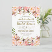 Pioen Blush Roze Gouden Bruids Douche Uitnodiginge Kaart (Staand voorkant)