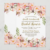 Pioen Blush Roze Gouden Bruids Douche Uitnodiginge Kaart (Voorkant / Achterkant)