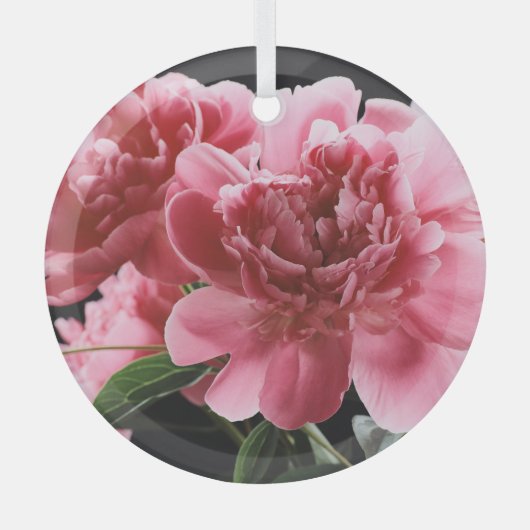 Pioen boeket close-up: roze rood glas ornament (Voorkant)