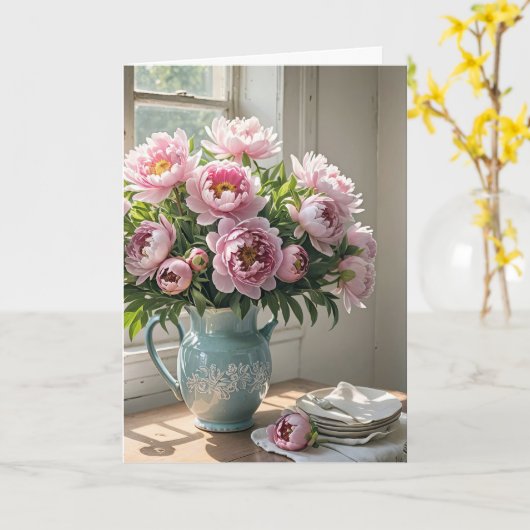 Pioen boeket in  werper kaart (Gele Bloem)