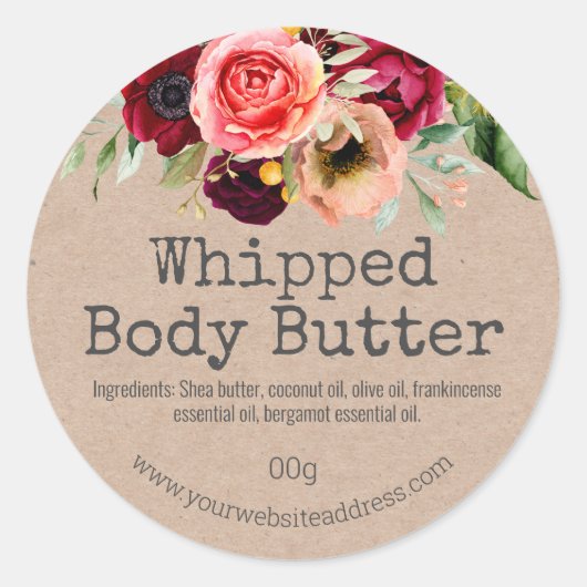  Pioen Boeket Zelfgemaakte Body Butter Labels (Voorkant)