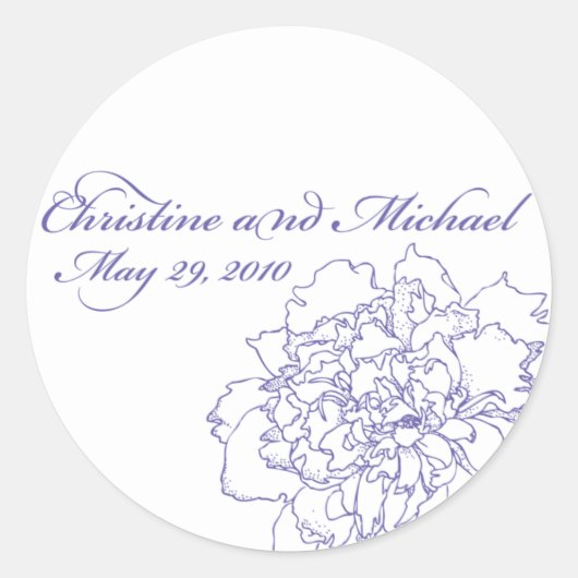 Pioen Bruiloft Monogram Sticker (Voorkant)