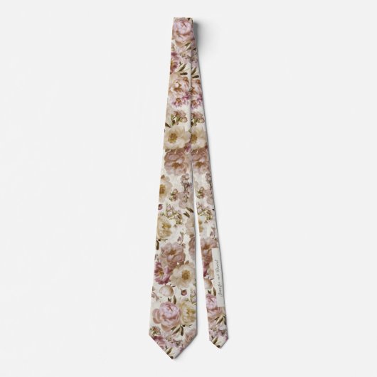 Pioen Bruiloft Roze en Ivoor Keepsake Naam + Datum Stropdas (Voorkant)