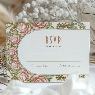 Pioen bruiloft RSVP invoegen  Art Deco Mucha Kaart