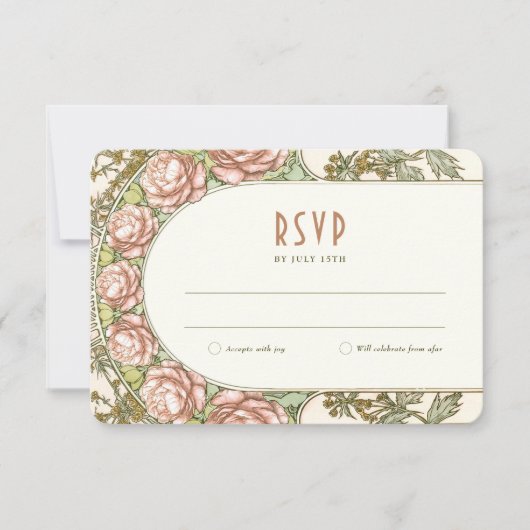 Pioen bruiloft RSVP invoegen Art Deco Mucha Kaart (Voorkant)