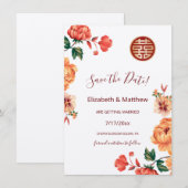 Pioen Chinees Huwelijk Dubbel Geluk Save The Date (Voorkant / Achterkant)