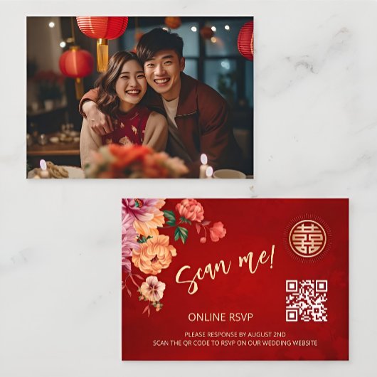 Pioen Chinees Huwelijk QR Code RSVP Online Informatiekaartje