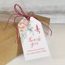 Pioen Chinees "Longevity" Verjaardagscadeau Labels Cadeaulabel