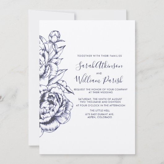 Pioen Eenvoudige Bruiloft Uitnodiging (Voorkant)