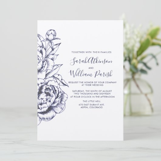 Pioen Eenvoudige Bruiloft Uitnodiging (Staand voorkant)