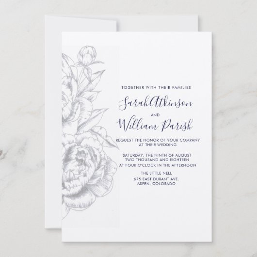 Pioen Eenvoudige Bruiloft Uitnodiging (Voorkant)
