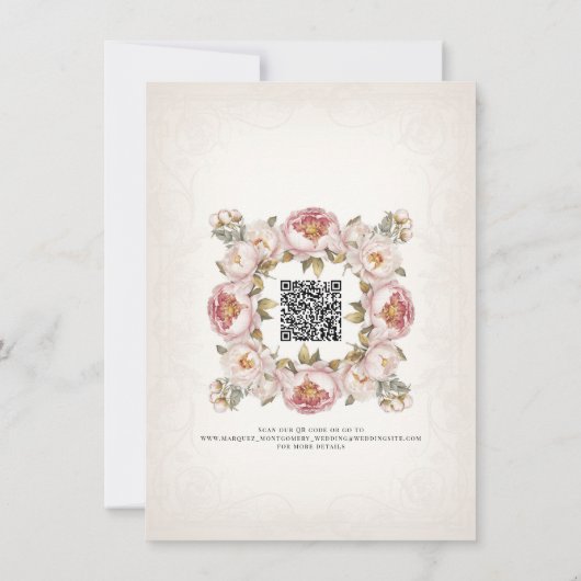 Pioen Elegant Bloemen Blush Roze en Ivoor Details Kaart (Achterkant)