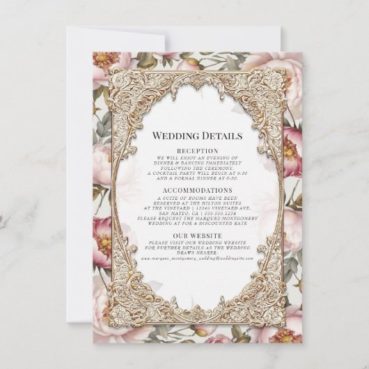 Pioen Elegant Bloemen Goud Roze en Ivoor Details Kaart (Voorkant)