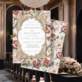 Pioen Elegant Bloemen Goud w Roze en Cream Bruilof Kaart