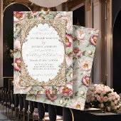 Pioen Elegant Bloemen Goud w Roze en Sage Bruiloft Kaart