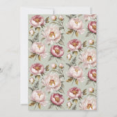 Pioen Elegant Bloemen Goud w Roze en Sage Bruiloft Kaart (Achterkant)