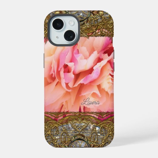 Pioen Elegant Fluff Monogram iPhone 15 Case (Achterkant)