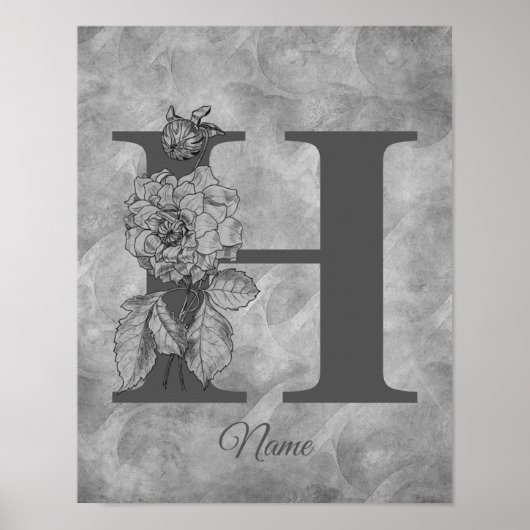 Pioen Elegant Monogram Eerste Letter H Persoonlijk Poster (Voorkant)