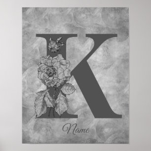Pioen Elegant Monogram Eerste Letter K Persoonlijk Poster