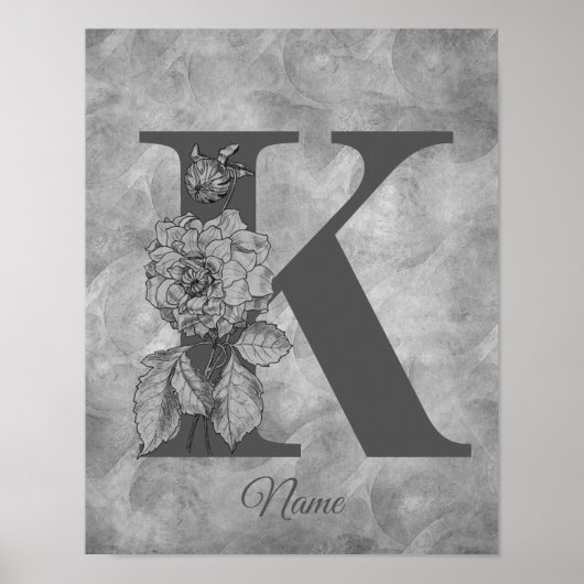 Pioen Elegant Monogram Eerste Letter K Persoonlijk Poster (Voorkant)