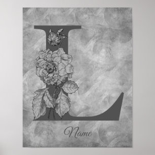 Pioen Elegant Monogram Eerste Letter L Persoonlijk Poster