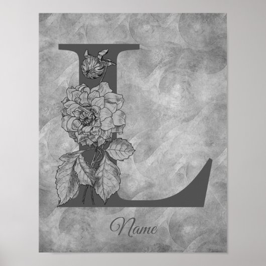 Pioen Elegant Monogram Eerste Letter L Persoonlijk Poster (Voorkant)