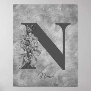 Pioen Elegant Monogram Eerste Letter N Persoonlijk Poster