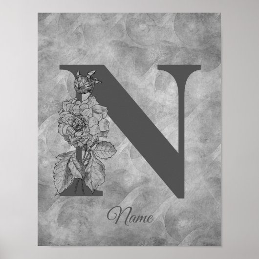 Pioen Elegant Monogram Eerste Letter N Persoonlijk Poster (Voorkant)