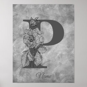 Pioen Elegant Monogram Eerste Letter P Persoonlijk Poster