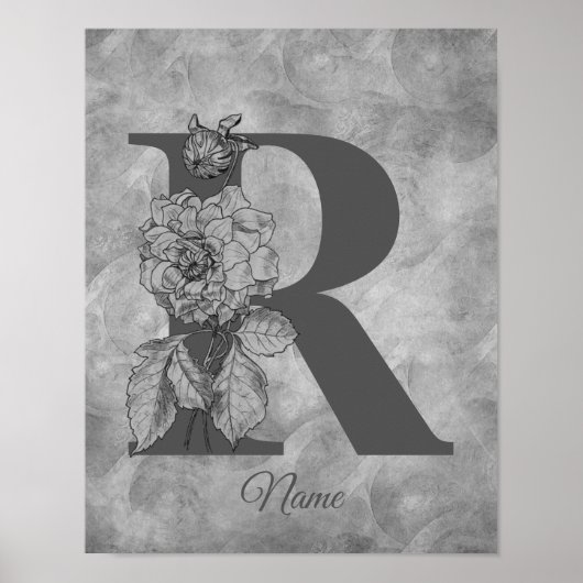 Pioen Elegant Monogram Eerste Letter R Persoonlijk Poster (Voorkant)