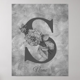 Pioen Elegant Monogram Eerste Letter S Persoonlijk Poster