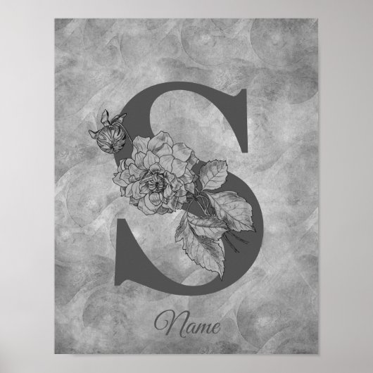 Pioen Elegant Monogram Eerste Letter S Persoonlijk Poster (Voorkant)