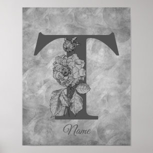 Pioen Elegant Monogram Eerste Letter T Persoonlijk Poster