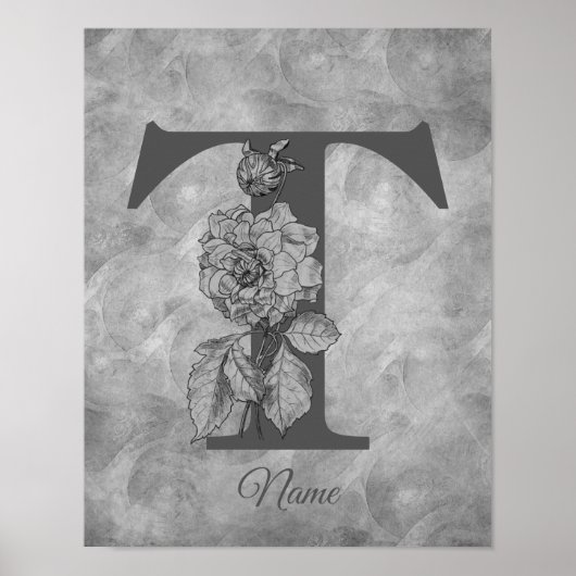 Pioen Elegant Monogram Eerste Letter T Persoonlijk Poster (Voorkant)