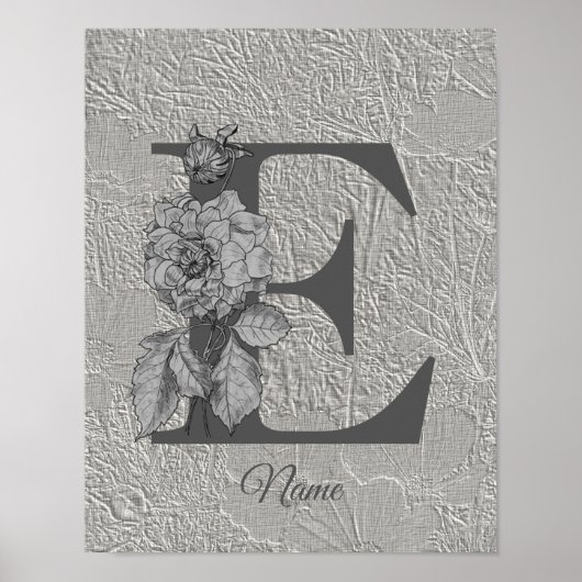 Pioen Elegant Monogram Initiaal E Persoonlijk Poster (Voorkant)