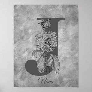 Pioen Elegant Monogram Initiaal J Persoonlijk Poster