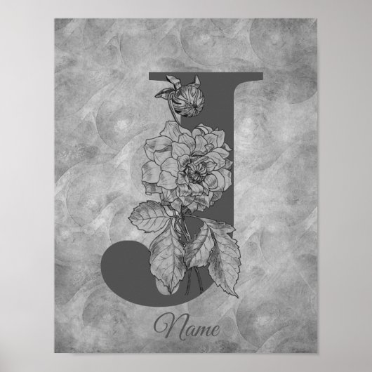 Pioen Elegant Monogram Initiaal J Persoonlijk Poster (Voorkant)