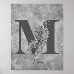 Pioen Elegant Monogram Initiaal M Persoonlijk Poster