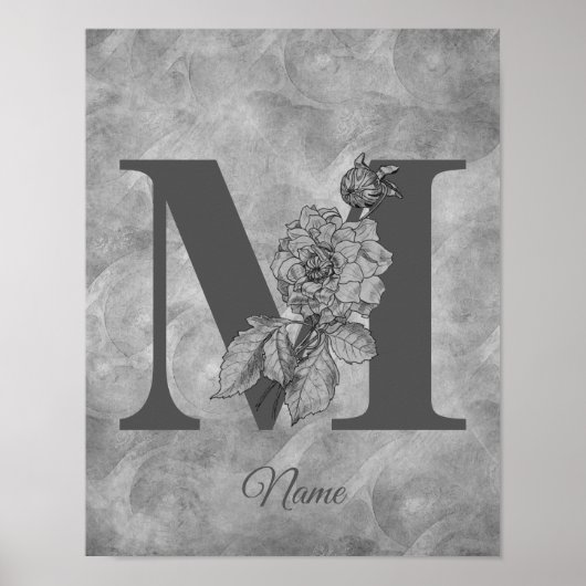 Pioen Elegant Monogram Initiaal M Persoonlijk Poster (Voorkant)