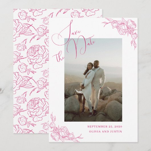 Pioen Elegantie Bruiloft Save The Date (Voorkant / Achterkant)