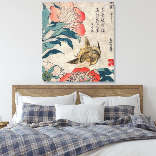 Pioen en Canary, Katsushika Hokusai Canvas Afdruk (Insitu (Slaapkamer))