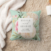 Pioen en gouden bloemen monogram bruiloft aandenke kussen (Deken)